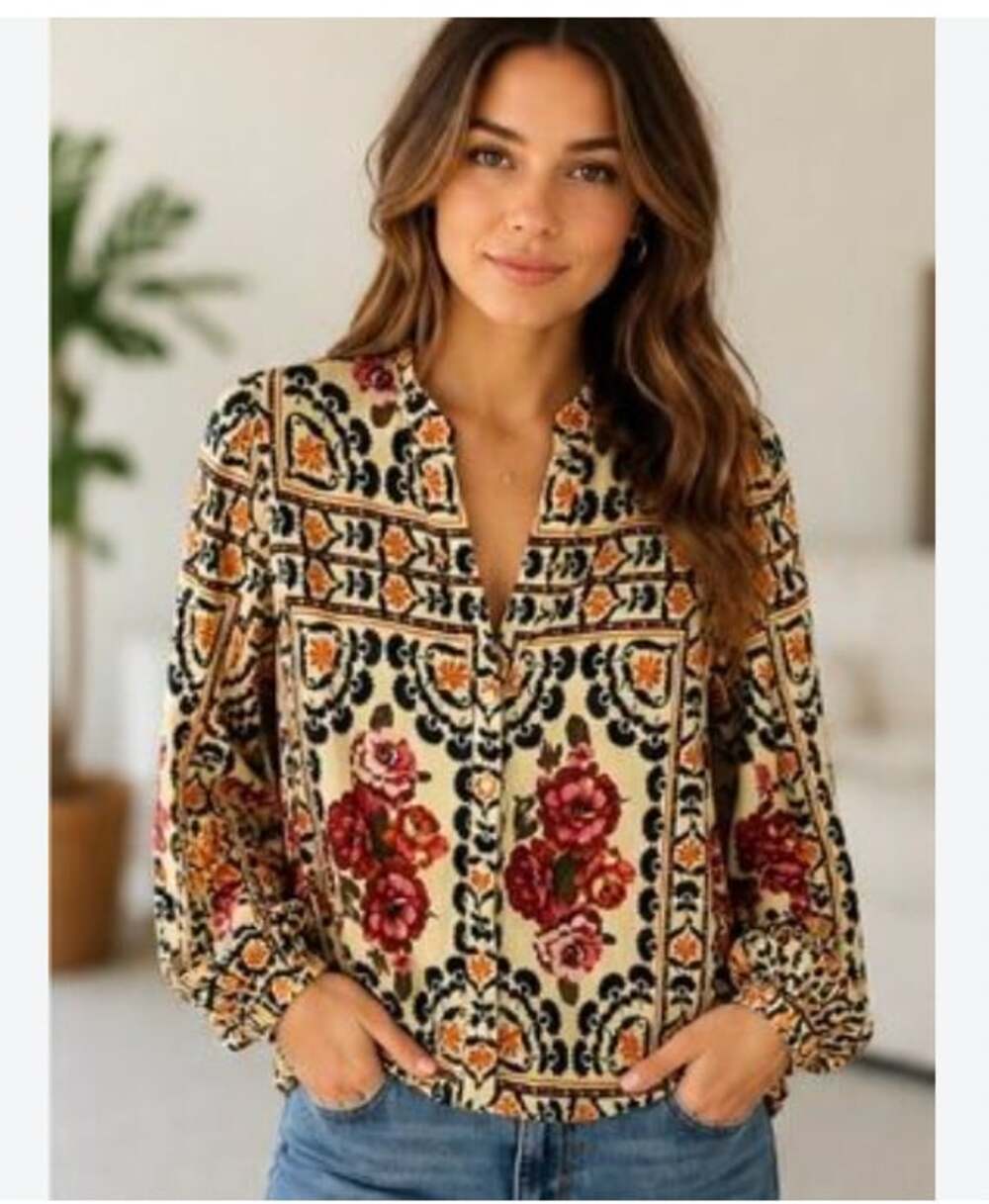 A Loves A Blouse Womens XS Multicolor Floral Puff Sleeve Top Boho
